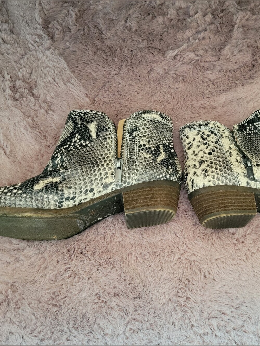 Lucky Brand Leather Snake-Print Double Zip Ankle Boots Booties Size 8 - "Breah" - Picture 2 of 8